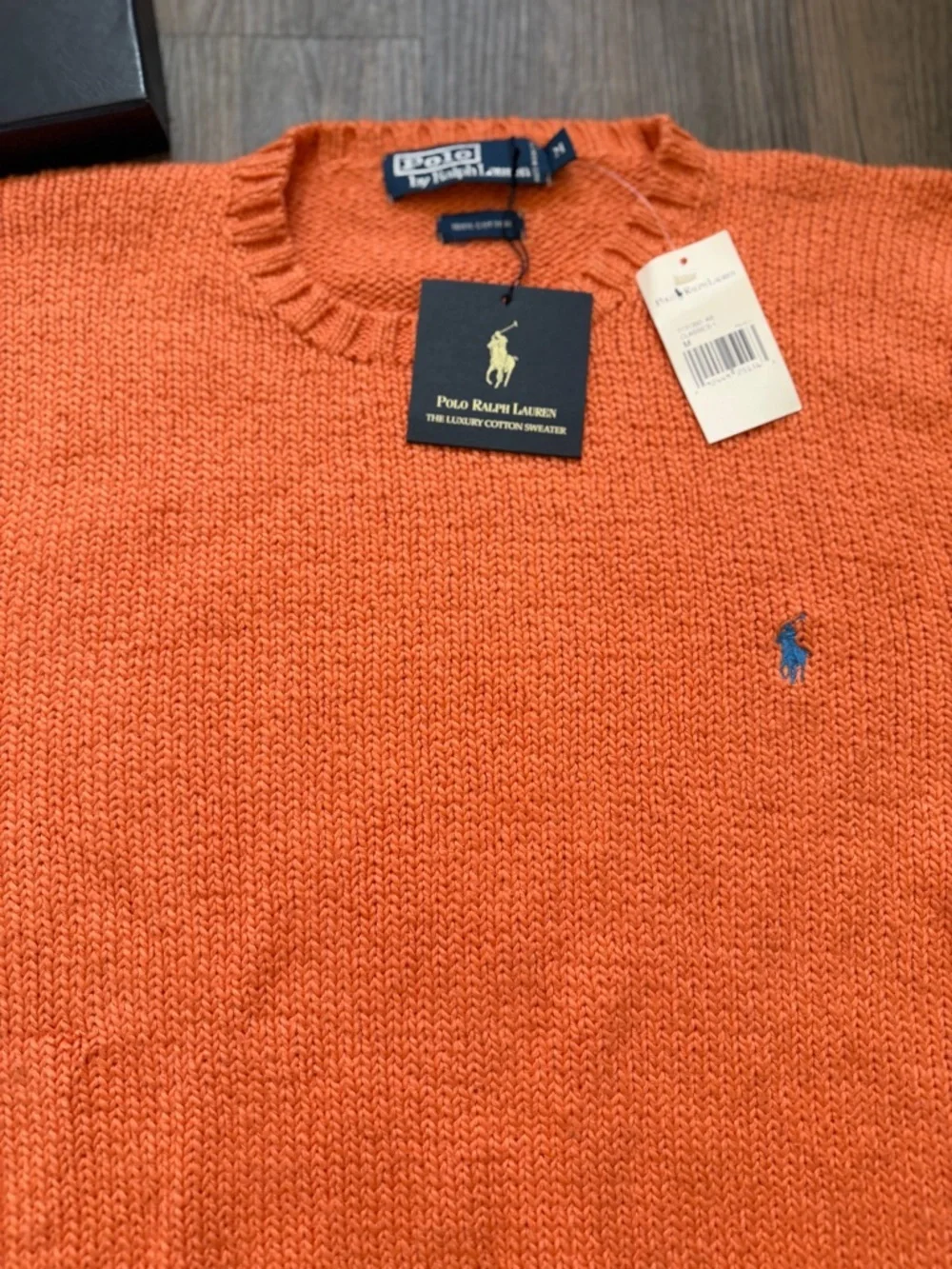 NWT Polo Ralph Lauren Orange Crewneck The Luxury Cotton Sweater Knit Casual M